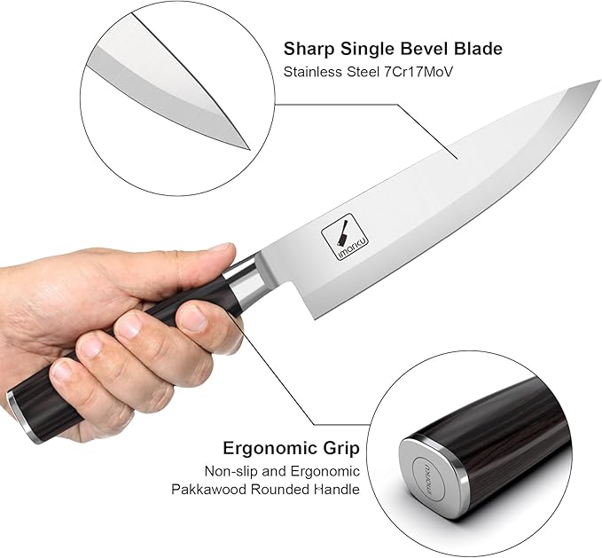 imarku 8 Inch Japanese Chef Knife,Single-Bevel Edge HC Steel Kitchen Knife
