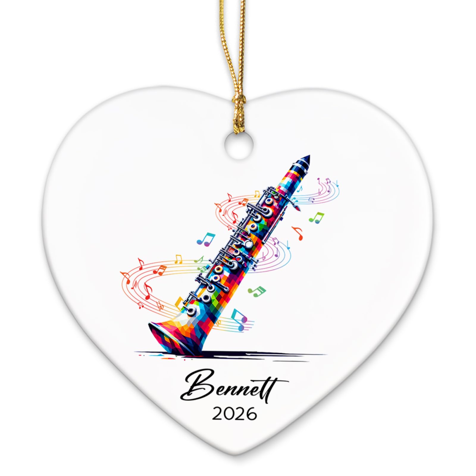Personalized Clarinetist Ceramic Ornaments Christmas, Clarinet Musical Ornament Gift for Instrument Player, Custom Name & Year Clarinetist Ceramic Ornaments 2026, Clarinet Musician Xmas Ornament Tree