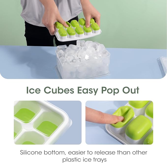 DOQAUS Ice Cube Tray with Lid and Bin,4 Pack Ice Cube Trays for Freezer