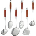 Izurok 18/10 Stainless Steel Kitchen Utensils Set,6 Piece Cooking Utensils With Wood Handle,Heat Resistant Kitchen Tool Set With Spatula, Spoon, Ladle, Skimmer, Slotted Spoon, Pasta