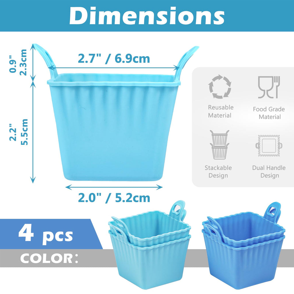 Koluti Reusable Egg Bites Silicone Mold Set of 4, Nonstick Muffin Baking Cupcake with Double Handle, Small Square Air Fryer Cupcake Liners, 2 Color