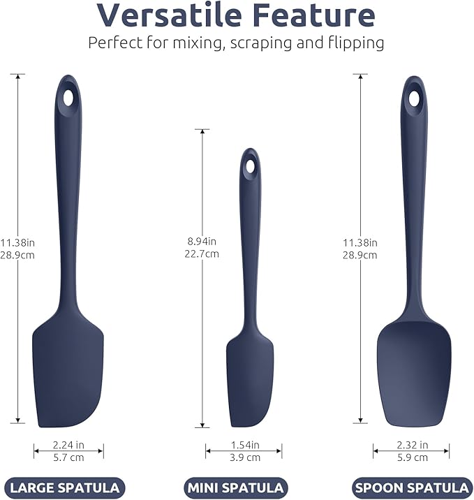 U-Taste Silicone Spatula Set, 600ºF High Heat Resistant, 3Pc, Midnight Blue