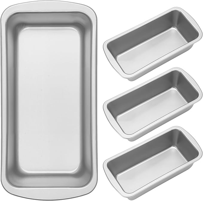 Patelai 4 Pack Small Loaf Pans for Baking Bread Non Stick Bread Pan Rectangle Baking Tray Toast Mold(Silver,7.87 x 3.78 Inch)