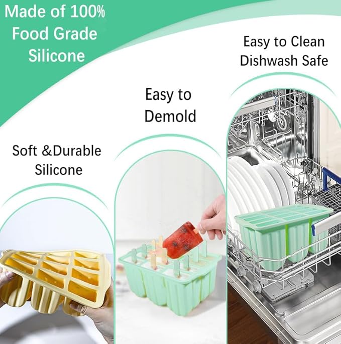 HoneTeek Silicone Popsicles Molds 12 Pieces, Popsicle Holders for Kids with 50 Wooden Sticks Cake Pop Molds, Ice Pop Mold BPA Free Easy Release,Ice Cream Molds Popsicle Maker for Toddlers