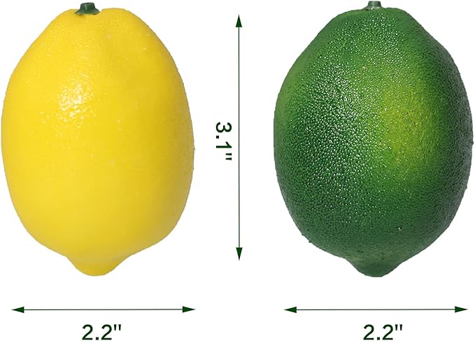 VEOAY Fake Fruit Artificial Lemons 24 Pcs, Faux Lemon Leaves 12 Pcs Lifelike Fake Lemon Decor for Kitchen Table Cabinet Party Plastic Fruits Photography Prop