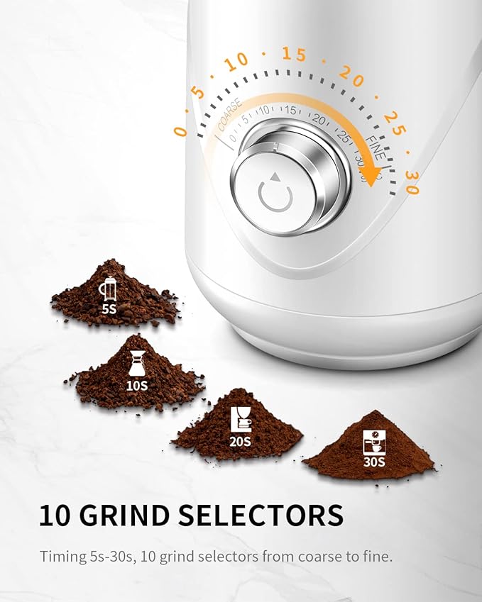 SHARDOR Electric Super Silent Blade Coffee Grinder, Timed Grind Control Rotary Knob, Adjustable Coarse to Fine for Coffee Beans, Spices & Herbs, with 2 Removable Stainless Steel Bowl, Brown