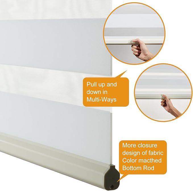 Persilux Cordless Zebra Blinds for Windows Free-Stop Roller Windows Shades Dual Layer Light Control for Day and Night, Light Filtering Sheer Shades for Home (31" W X 72" H, Cream)