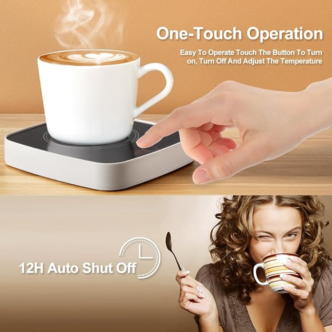 Defashun Coffee Mug Warmer Waterproof Smart Cup Warmer with 3 Temperature Setting for Warming & Heating Coffee, Beverage, Milk, Tea and Hot Chocolate (White)