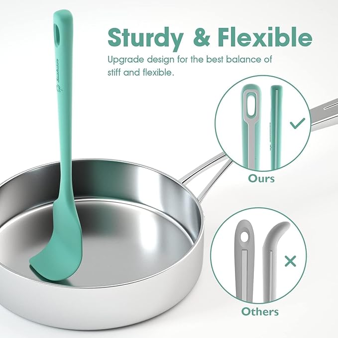 ChefAide 4 Pieces Silicone Spatula Set, Food Grade Rubber Spatula, Upgrade Strong Handle with Ergonomic Grip, Heat Resistant for Nonstick Cookware, Cooking