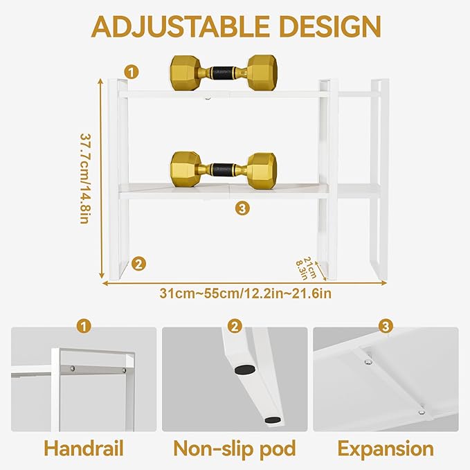 Aiusafacai Cabinet Shelf Expandable Height Adjustable Organizer Riser for Kitchen Cabinet Pantry Cupboard Under Sink Countertop Organization