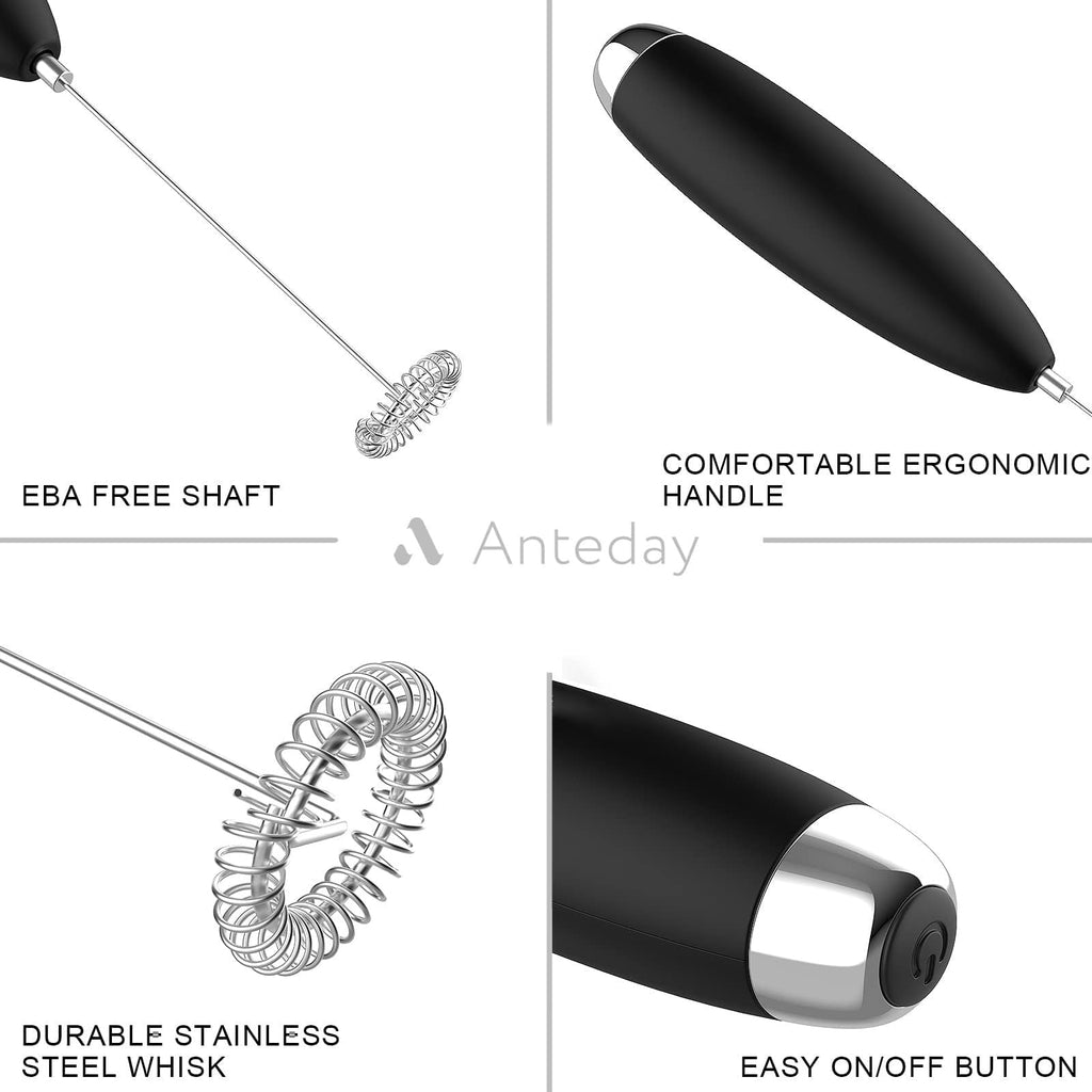 Anteday Electric Milk Frother Handheld, Quality Frother Wand for Coffee, Battery Operated (Not included) Drink Mixer Matcha Whisk, Functionality Foam Maker for Frappe Hot Chocolate, Cappuccino, Lattes