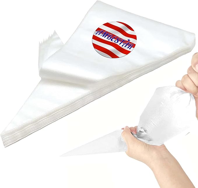 AMBESTAR Disposable Piping Bags 18 inch, 200 Pcs Disposable Piping Bags, Disposable Large Pastry Bags for Cupcake, Cake Disposable Decorating Bags for Frosting