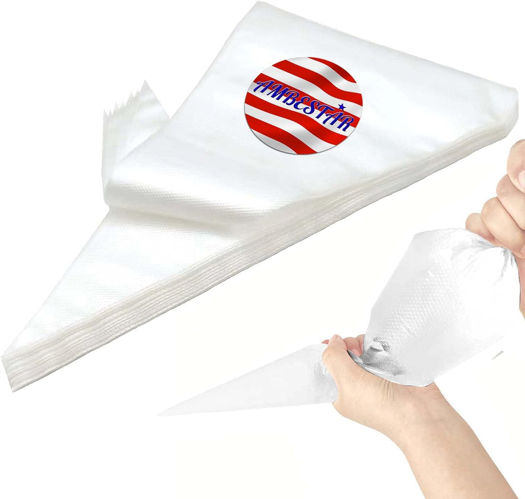 AMBESTAR Disposable Piping Bags 18 inch, 200 Pcs Disposable Piping Bags, Disposable Large Pastry Bags for Cupcake, Cake Disposable Decorating Bags for Frosting