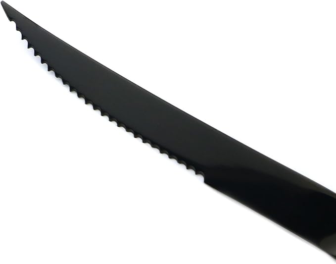 JANKNG 5-Piece 18/10 Stainless Steel Serrated Steak Knife Flatware Set, Mirror Polishing Black, Service for 1