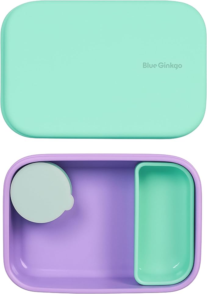 BLUE GINKGO Bento-Style Silicone Lunch Box Set, Purple, Made in Korea
