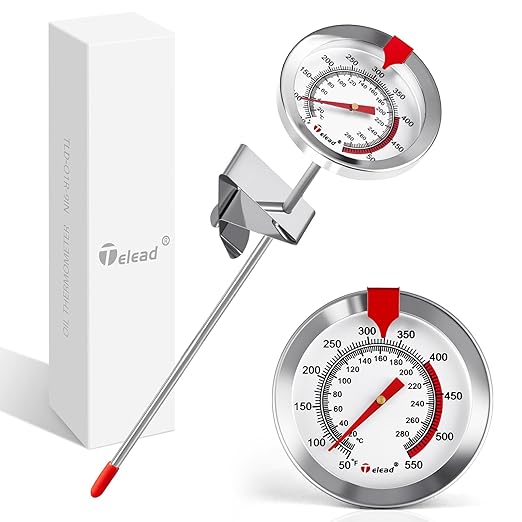 Telead Candy Thermometer Waterproof IP67 - Oil Thermometer for Frying with Clips - 9" Side of Pot Thermometer Deep Fry for Oil Candy Candle BBQ - Silver