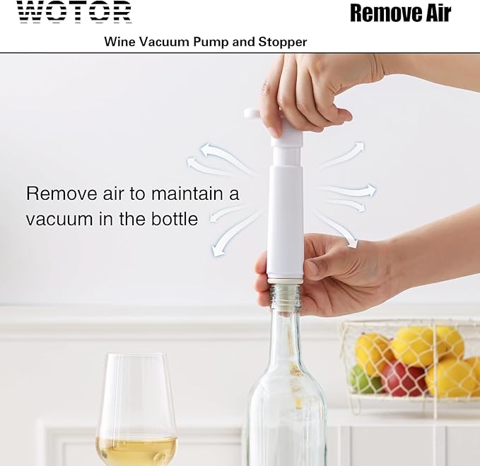 WOTOR Wine Saver Vacuum Pump with 8 Stoppers, Wine Stopper & Preserver, Reusable Bottle Sealer Keeps Fresh, Ideal Accessories Gift, Flat Handle (White)