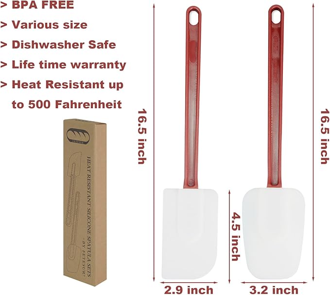 Heat Resistant Silicone Scraper Spoonula Commercial Rubber Spatula, 16.5IN