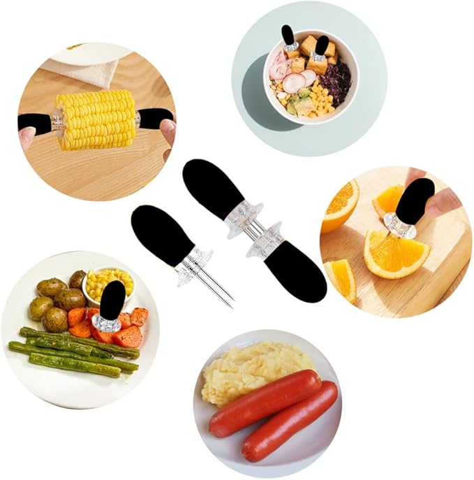 PEOUWNES 16Pcs/8 Pairs Black Corn Holders, Stainless Steel Corn Cob Holders
