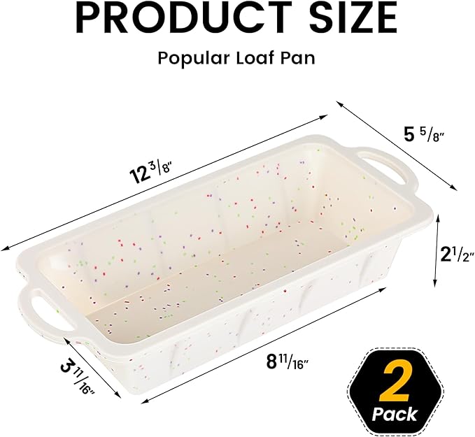 Vinino 2 Pack XLarge Nonstick Silicone Loaf Pans 12.5 x 5.5'' for Baking
