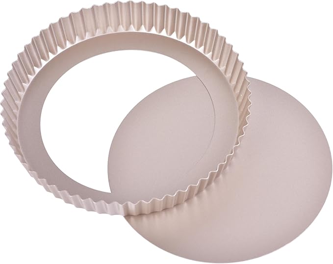 Bakeley 9-Inch Round Tart Pan with Loose Removable Bottom, Non-Stick Carbon Steel Quiche Pan for Oven Baking (Champagne Gold)