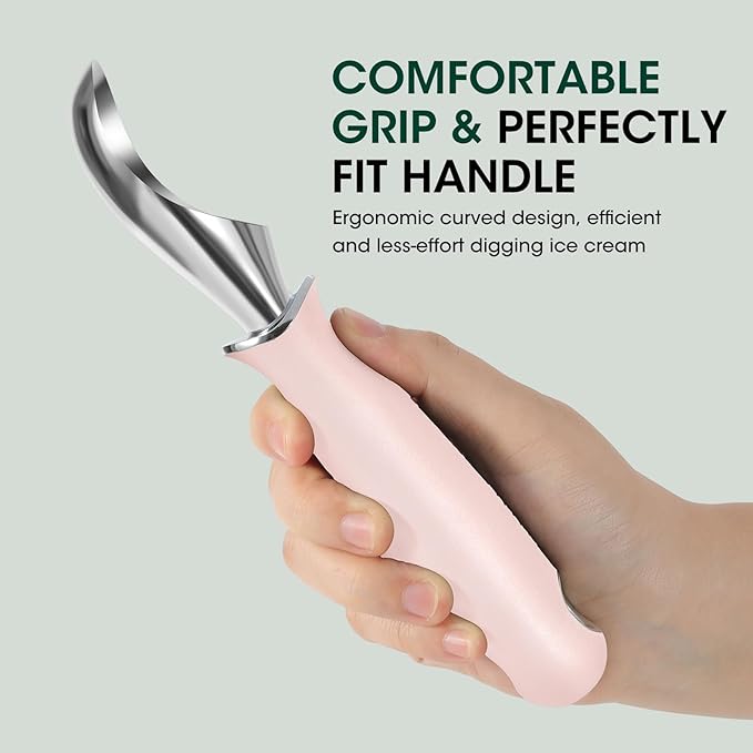 Beneno Premium Heavy Duty Ice Cream Scoop with Ergonomic Grip Handle, Pink