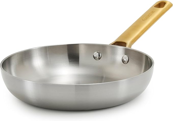 GreenPan Stainless Steel Tri-Ply Reserve 10” and 12” Frying Pan Skillet Set, Multiclad Cookware, Induction, Oven & Broiler Safe to 600°F, Heat Responsive Core, Dishwasher Safe, Gold Handles