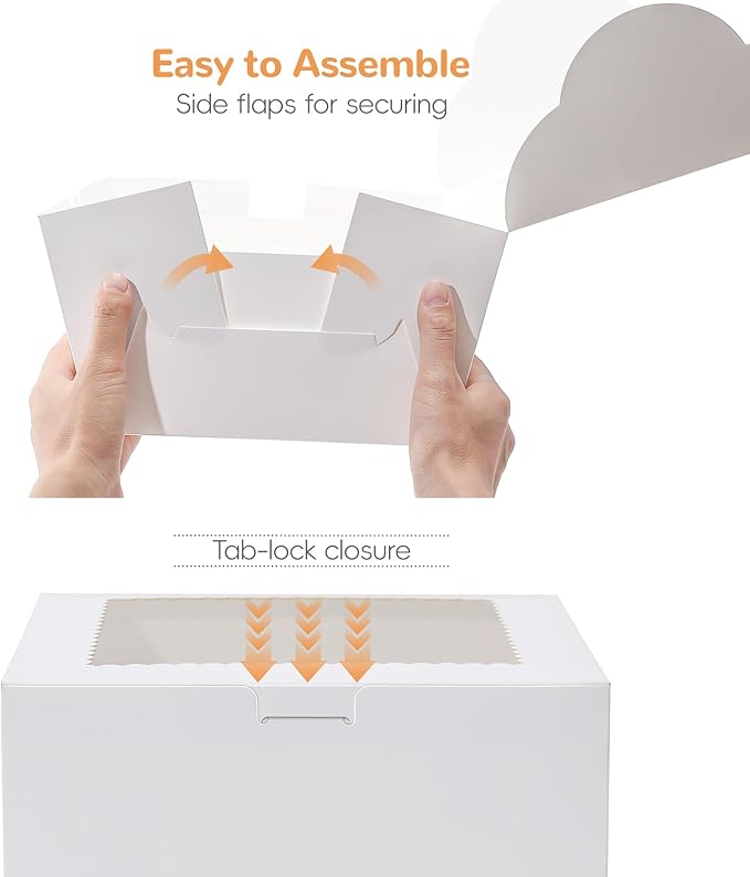 EQOREIIN 4Pack 8 inch Small Cake Boxes with Cake Board and Stickers