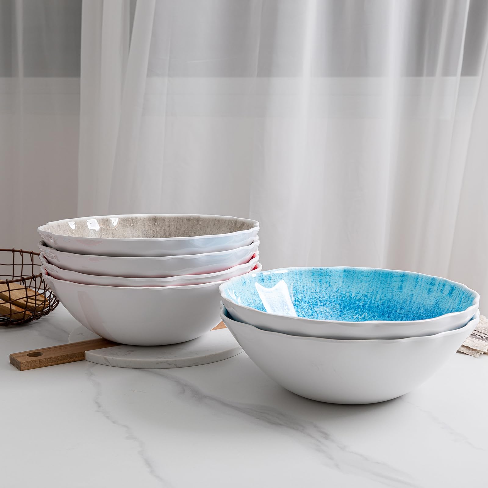 ZAROCRUS Melamine Serving Bowls, 12'' x 4'' Large Salad/Pasta/Mixing/Fruit Bowls, Set of 2 Break-resistant BPA Free Classic Melamine Bowls, Dishwasher Safe, Blue