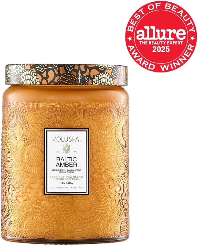 Voluspa Baltic Amber Large Scented Candle Jar 18 Oz, 100 Hr Burn