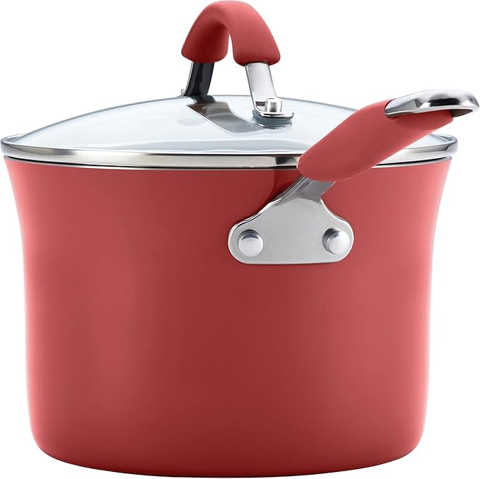 Rachael Ray Cucina Nonstick Cookware, Cranberry Red Pots and Pans Set, 12-Piece