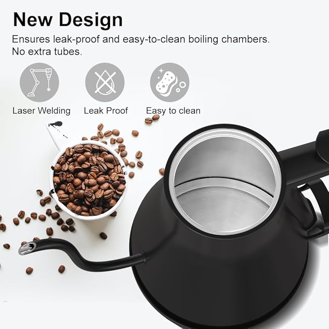 Onlicuf Gooseneck Electric Kettle 0.8L (27oz) - 1000W Rapid Fast Boiling Tea Kettle with Auto Shut Off & Boil-Dry Protection, Stainless Steel Leak-Proof Water Boiler for Pour Over Coffee, Black