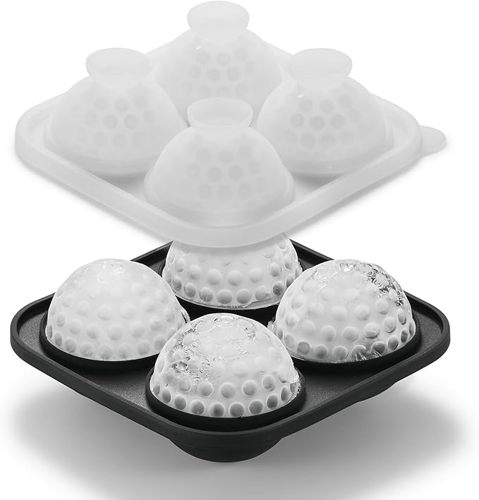 ACOOKEE Novelty Golf Gifts Ball Ice Maker Mold, 2.2" Large Sphere Round Ice Cube Mold for Cocktails, Whiskey, Bourbon Chilling, 4 Hole Fun Shapes Big Silicone Circle Ice Cube Trays