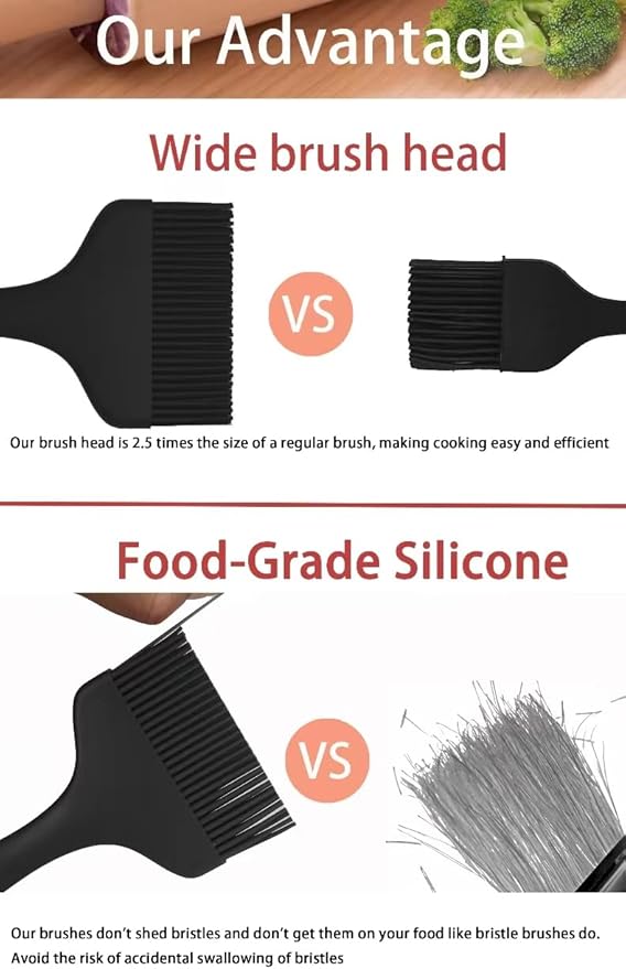 Minchsrin 2 Pcs Of Silicone Basting Brushes Heat Resistant Pastry Brush Oil brush BBQ Grill Brush Set One-Piece Design, Suitable For Barbecue Oven Teppanyaki Kitchen Cooking Easy Clean Black