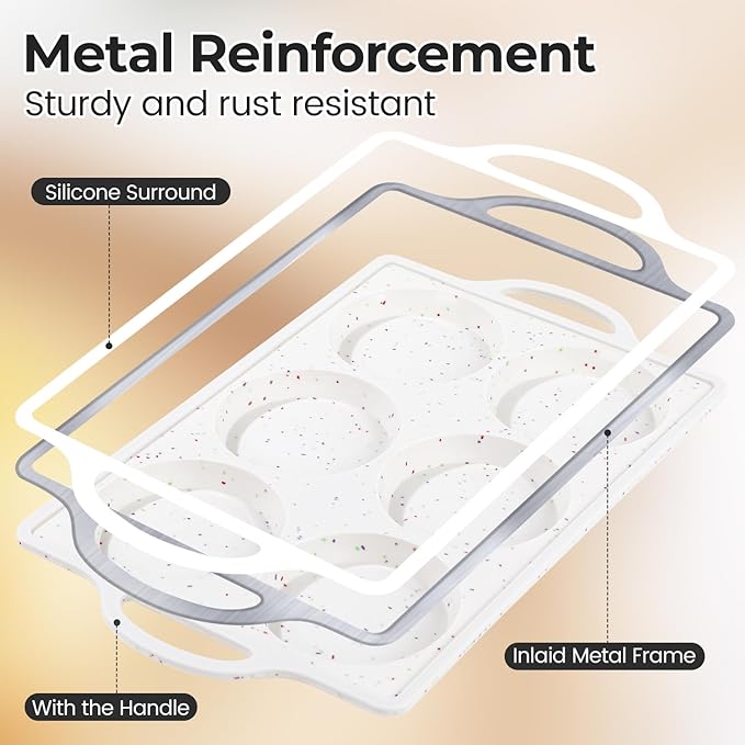 CAKETIME Jumbo Muffin Top Pan Non Stick,4 Inch Metal Frame Round Egg Baking Pan for Oven English Muffins, Whoopie Pies, Corn Bread, Egg Bites, Breakfast Sandwiches Tarts 2 Confetti