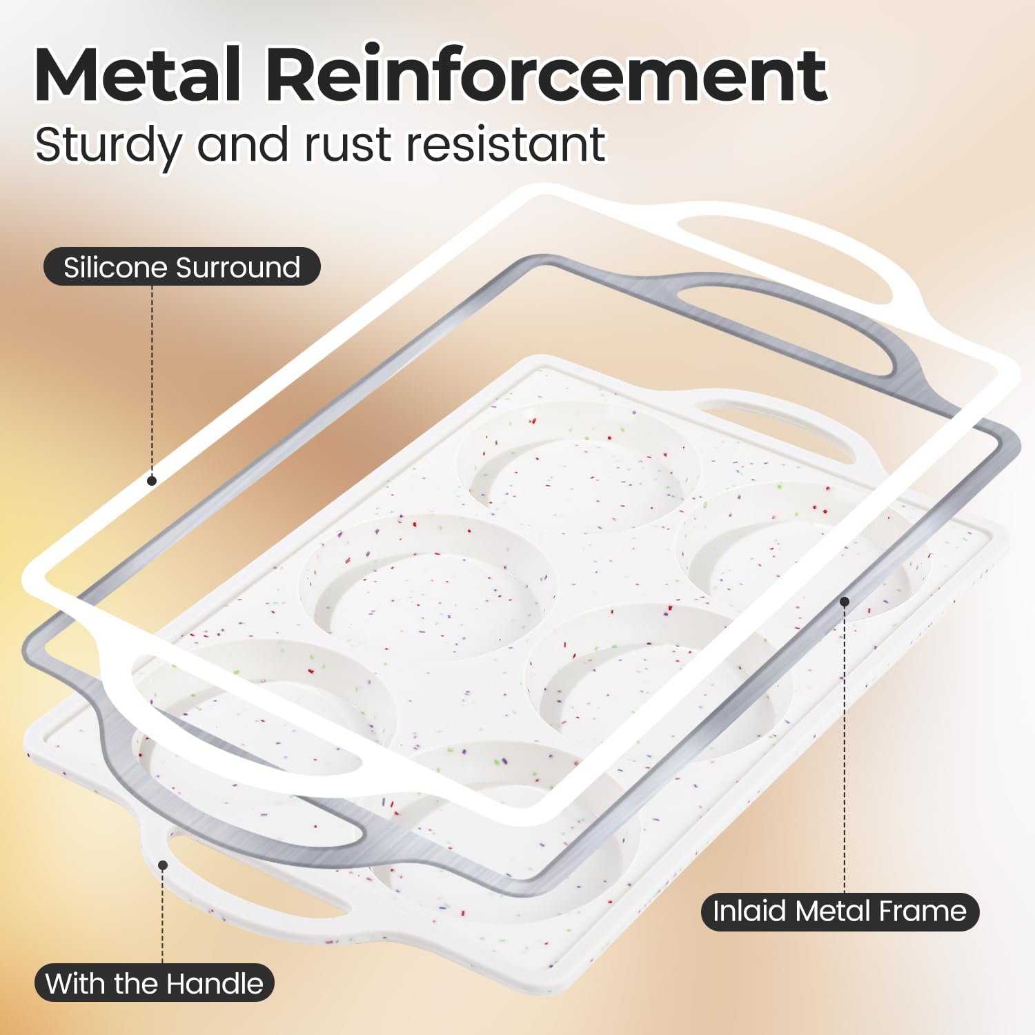 CAKETIME Jumbo Muffin Top Pan Non Stick,4 Inch Metal Frame Round Egg Baking Pan for Oven English Muffins, Whoopie Pies, Corn Bread, Egg Bites, Breakfast Sandwiches Tarts 2 Confetti