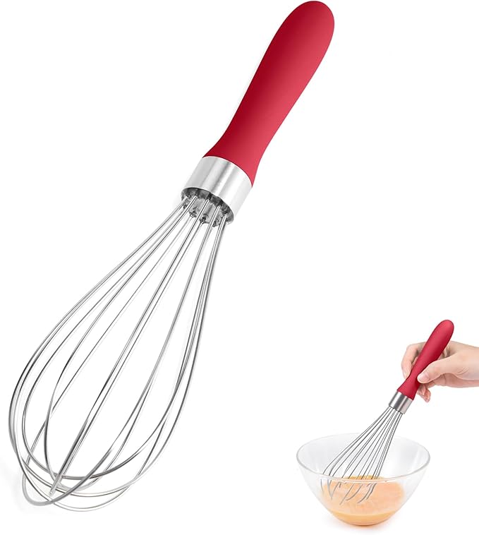 Doosu 18/8 Stainless Steel Balloon Whisk for Cooking (6 Wires, Red)