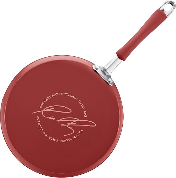 Rachael Ray Cucina Nonstick Cookware, Cranberry Red Pots and Pans Set, 12-Piece