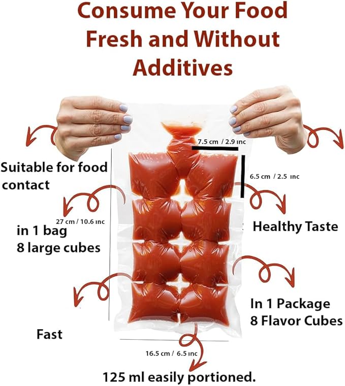 New Frozen Food Juice Bag, 2-Pack Value Bundle, Stackable Easy Removable, Large Size Ice Cube Tray & Self-locking Liquid Food Bag (Total 14 Bags 112 Cubes)