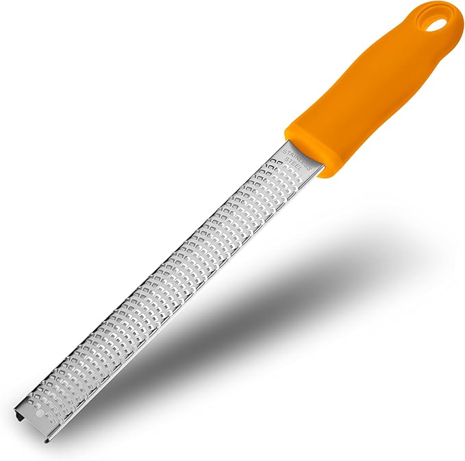 8-Inch Lemon Zester & Cheese Grater, 18/8 Stainless Steel, Orange