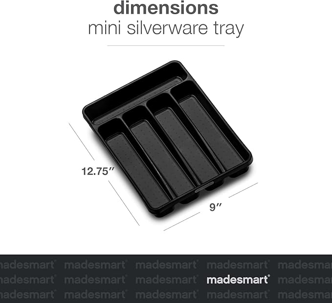 madesmart Classic 5 Compartment Compact Silverware Tray, Carbon