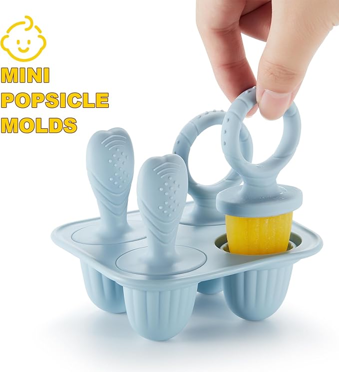 ACOOKEE Toddler Popsicles Molds 1 Pack 4 Handle, BPA Free, Silicone Baby Popsicles Molds Easy Release Ice Cream Molds Reusable