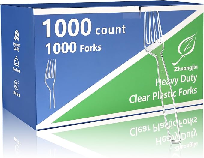 ZhuangJia 1000 Count Extra Heavy Duty Clear Plastic Forks