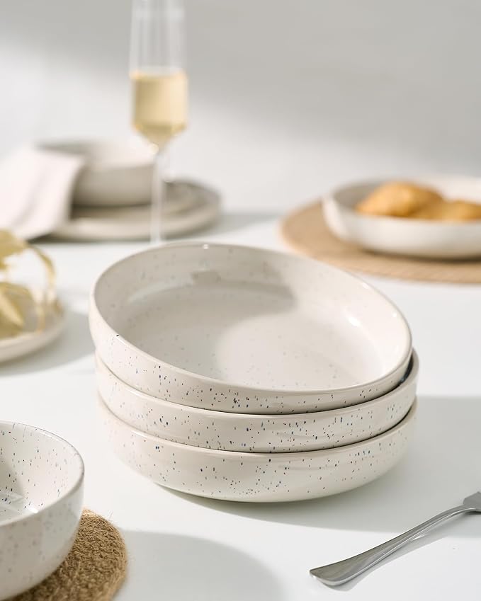 famiware Milkyway 33 oz Pasta Bowls Set of 4, Creamy White