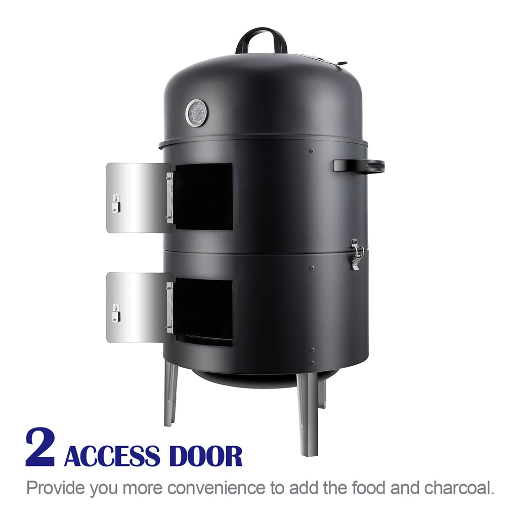 Realcook Charcoal Smoker BBQ Grill: Premium Vertical Meat Smokers with Smoke Tube - Barbecue Charcoal Grill Combo for Outdoor Cooking Patio Backyard Grilling Tailgating