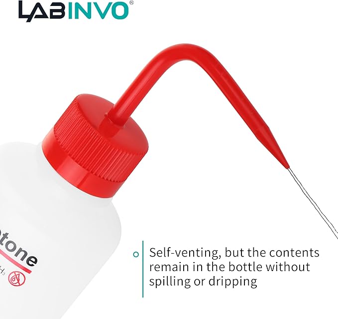 LABINVO Safety Wash Bottles, Vol.500ml, 6PCS of Lab Rinse Squeeze Bottles, Printed Acetone, Ethyl Alcohol, Methanol, Isopropanol, Distilled Water, Sodium Hypochloride, LDPE Material, IN-WBS001