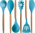 IOCBYHZ Kitchen Utensils Set 6-Piece Non-Stick Silicone Cooking Utensils Set, Wood Handle Heat Resistant Spatula Spoon Turner Ladle Pasta Server Cooking Kitchen Gadgets BPA Free for Nonstick Cookware