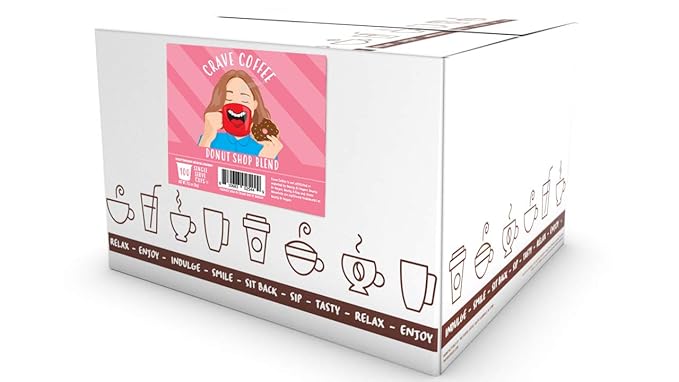 Crave Beverages Donut Shop Coffee Pods - Medium Roast Single Serve for Keurig K Cup Brewers, 100 Count