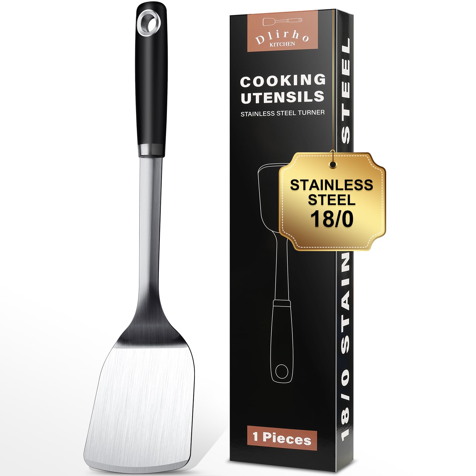 Stainless Steel Spatula Set, 1PC Heavy Duty Turner/Metal Spatula, High Heat Resistant Kitchen Cooking Utensils, Ideal Cookware for Frying Steak, Fish, Eggs or Pancakes