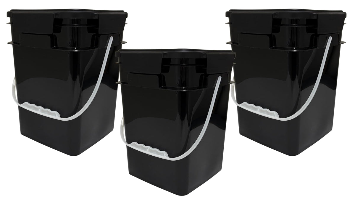 House Naturals 4 Gallon Square Food Grade Bucket Pail with Plastic Handles and Lid (Pack of 3) Made in USA containers (White)